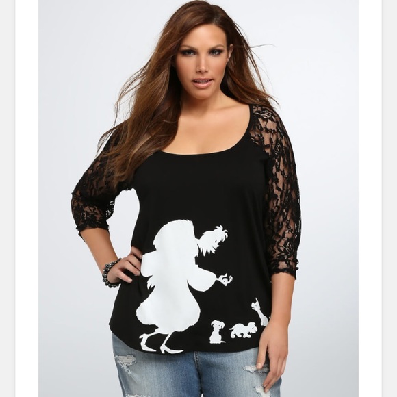 torrid Tops - TORRID Cruella DeVil villains tee with lace sleeve